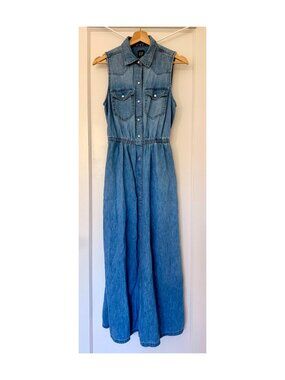 Gap Denim Maxi Shirt Dress Pearl Snap Sleeveless Western Size S